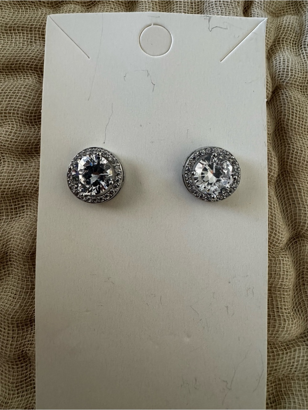 NWOT Silver-Tone Clear Crystal Halo Stud Earrings